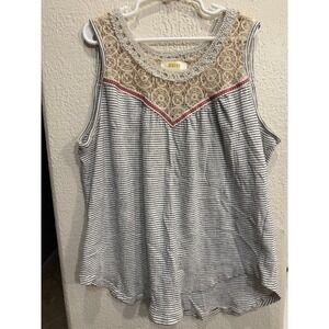 Maeve by Anthropologie Striped Lace Babydoll Yoke Tank Top XSmall